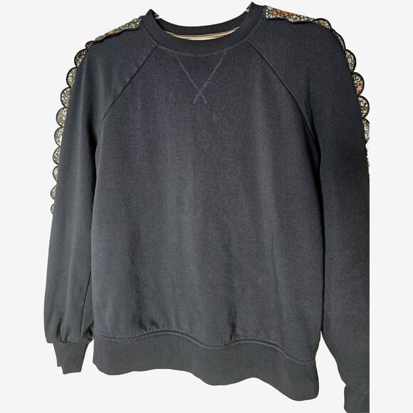 Boden Navy Women’s Sweatshirt Ruffle Sleeves Floral Design - Size 6 - Picture 10 of 13